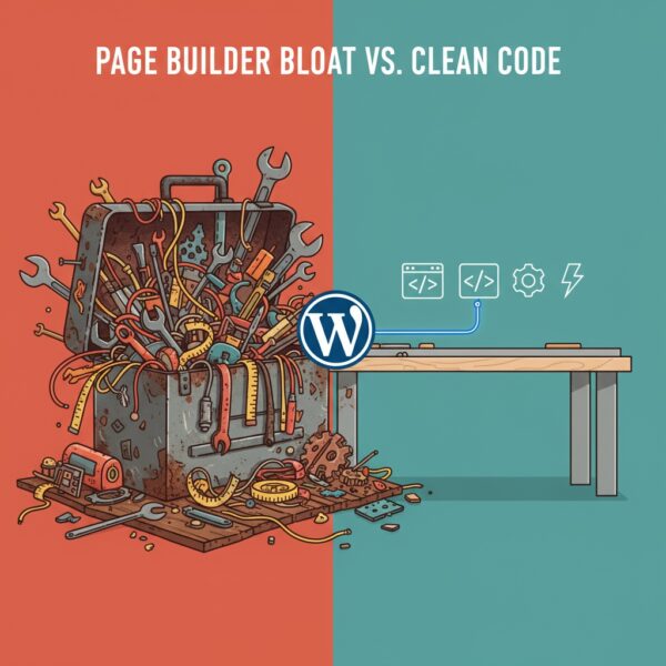 Page builder bloat vs clean code metaphorical image